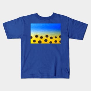 Ukraine yellow blue geometric mesh pattern Sunflowers Kids T-Shirt